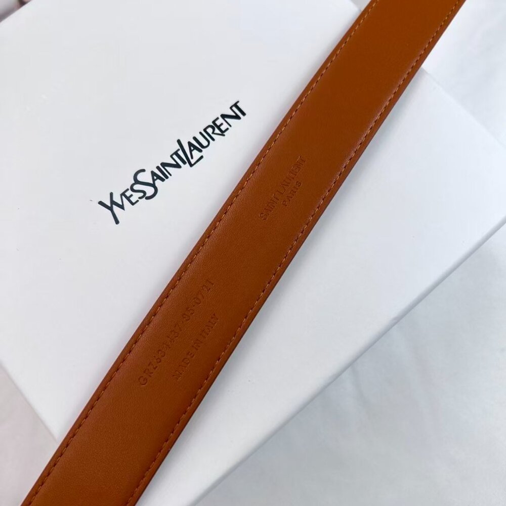 YSL Yves Saint Laurent Brown Cowhide Leather Belt Size 85 Gold Buckle - Picture 4 of 9